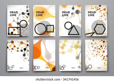 Set of brochure, poster templates in DNA molecule style. Beautiful design