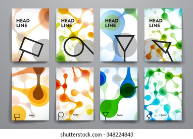 Set of brochure, poster templates in DNA molecule style. Beautiful design