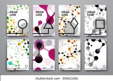 Set of brochure, poster templates in DNA molecule style. Beautiful design