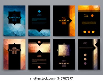 Set of brochure, poster templates in Hanukkah style. Beautiful design and layout