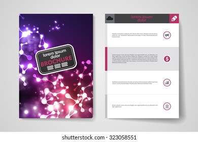 Set of brochure, poster templates in neon molecule structure style. Beautiful design and layout