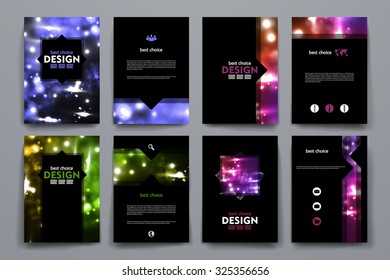 Conjunto de brochura, modelos de cartaz no estilo de estrutura de molécula de néon. Design e layout bonitos