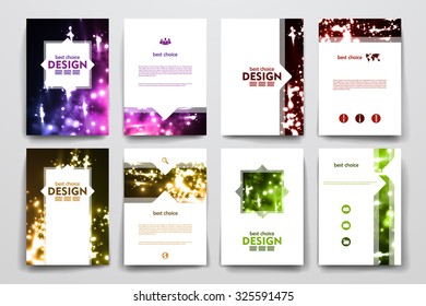 Set of brochure, poster templates in neon molecule structure style. Beautiful design and layout