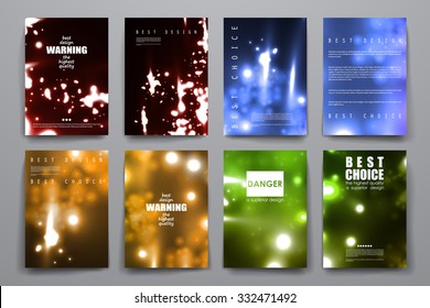 Set of brochure, poster templates in neon molecule structure style. Beautiful design and layout