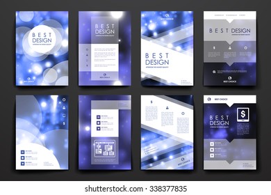 Set of brochure, poster templates in neon molecule structure style. Beautiful design and layout