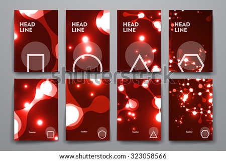 Set of brochure, poster templates in neon molecule structure style. Beautiful design and layout