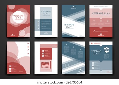Set of brochure, poster templates in veterans day style. Beautiful design and layout