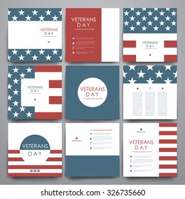 Set of brochure, poster templates in veterans day style. Beautiful design and layout