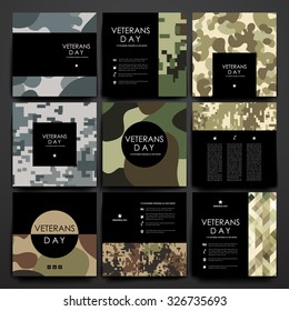 Set of brochure, poster templates in veterans day style. Beautiful design and layout