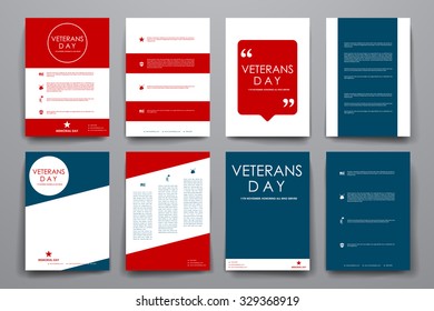 Set of brochure, poster templates in veterans day style. Beautiful design and layout