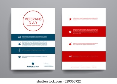 Set of brochure, poster templates in veterans day style. Beautiful design and layout