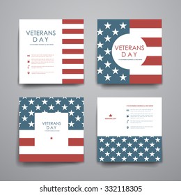 Conjunto de folletos, plantillas de afiches al estilo del día de los veteranos. Diseño y disposición hermosos