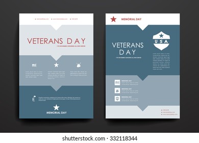 Set of brochure, poster templates in veterans day style. Beautiful design and layout