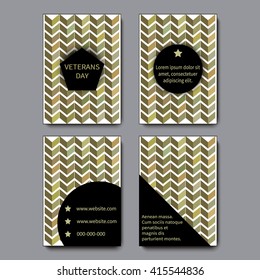 Set of brochure, poster templates in veterans day style.  Armistice Day. November 11. Honors military veterans. Memorial Day. Remembrance of American war dead. Last Monday in May. Vector illustration