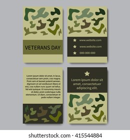 Set of brochure, poster templates in veterans day style.  Armistice Day. November 11. Honors military veterans. Memorial Day. Remembrance of American war dead. Last Monday in May. Vector illustration