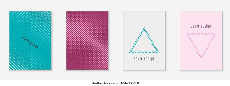 Set brochure. Purple and blue. Multiply web app, flyer, book, journal layout. Set brochure as minimalist trendy cover. Line geometric element.