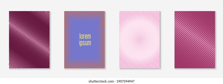 Set brochure. Purple and pink. Digital banner, annual report, placard, mobile screen concept. Set brochure as minimalist trendy cover. Line geometric element.