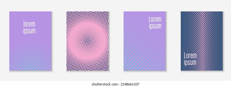 Set brochure. Purple and turquoise. Memphis banner, wallpaper, mobile screen, certificate mockup. Set brochure as minimalist trendy cover. Line geometric element.