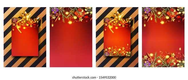 Set of brochure, red background for Merry Christmas and happy New Year - Vector