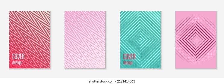 Set brochure. Red and green. Minimalistic book, booklet, annual report, certificate layout. Set brochure as minimalist trendy cover. Line geometric element.