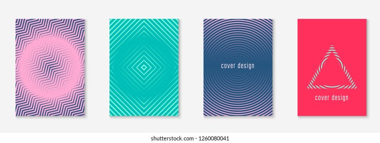 Set brochure. Retro web app, folder, flyer, patent layout. Red and green. Set brochure as minimalist trendy cover. Line geometric element.