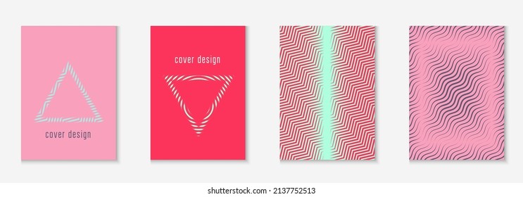 Set brochure. Simple journal, invitation, folder, report layout. Red and green. Set brochure as minimalist trendy cover. Line geometric element.