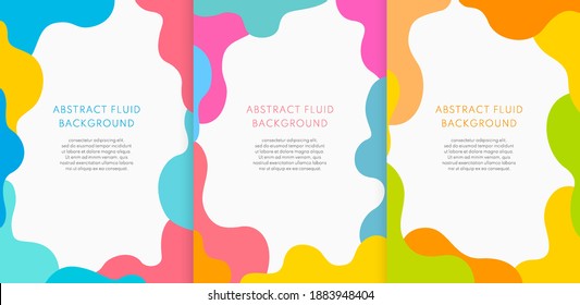 Set of brochure template abstract fluid liquid shape and fun colors pattern background texture. Modern trendy color collection design. Abstract colorful wavy frame on white background. Vector EPS10