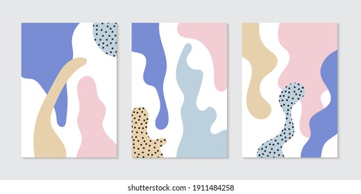 Set Of Brochure Template Abstract Organic Shapes Pastel Color With Dot Pattern On White Background. Vector Illustration