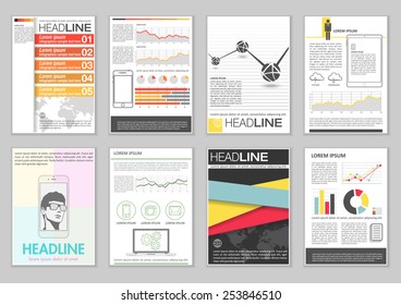 Set of Brochure Template with Infographic elements, charts and icons. Creative Vector Flyer, Pamphlet, Leaflet for business, marketing, advertising and corporate web site layout Design and Background.
