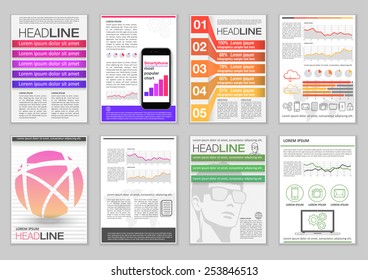 set brochure template infographic elements charts stock vector
