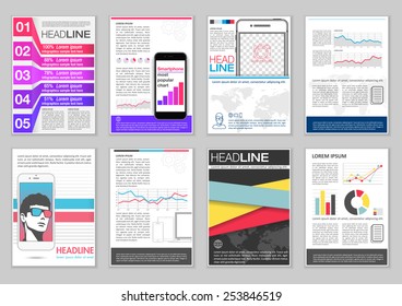 set brochure template infographic elements charts stock vector