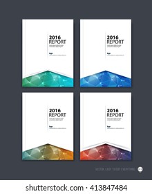 Set of brochure template layout, cover design, annual report, magazine, flyer or booklet in A4 with colorful triangle geometric arrow shape on polygonal background. Business vector.