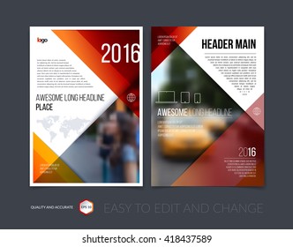 Set of Brochure template layout, cover design annual report, magazine, flyer, leaflet, booklet in A4 with red  simple diagonal geometric shapes, effects and shadows. Business flat vector.