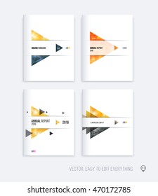 Set of brochure template layout, cover design, annual report, magazine, flyer or booklet in A4 with orange yellow triangle geometric arrow shape on polygonal background. Business vector