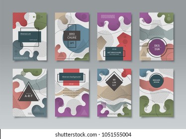 Set of brochure templates, covers in minimal memphis hipster geometric style. Can be used for booklet, brochure, poster, banner, placard, cover design. A4 size