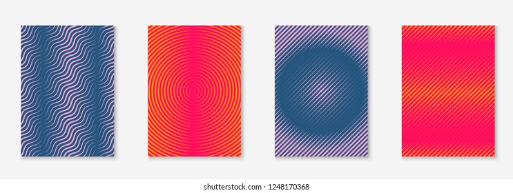 Set brochure. Wavy invitation, placard, certificate, journal concept. Orange and pink. Set brochure as minimalist trendy cover. Line geometric element.