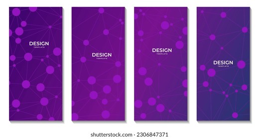 set of brochures with abctract purple background with connected dots and molecular