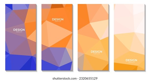conjunto de folletos con fondo geométrico abstracto de color naranja con triángulos