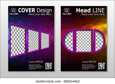 A set of brochures with dark polygons