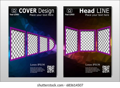 A set of brochures with dark polygons