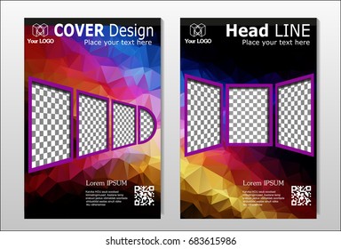 A set of brochures with dark polygons