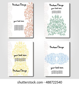 Set brochures design with a minimalist oriental pattern. Ornament handmade. It can be used in the design of packaging, brochures, logos, etc.