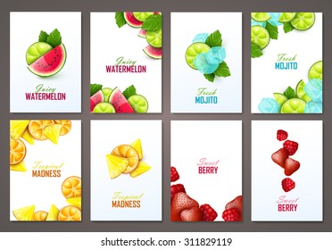 Set of brochures with fruits and berries. Vector templates.