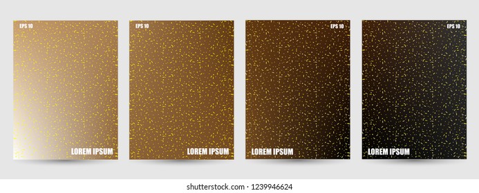 Set of brochures in gradient colors (white, beige, brown, black) with confetti. Vector EPS 10.