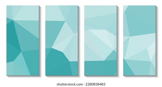 A set of brochures with green background with a triangle design.