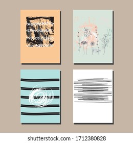 Set of brochures with hand drawn abstract design elements, patterns and textures. Vector templates.