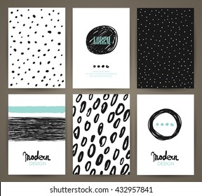 Set of brochures with hand drawn abstract design elements, patterns and textures. Vector templates. 