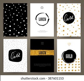 Set of brochures in with hand drawn design elements. Vector templates. Trendy patterns and textures.