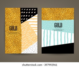Conjunto de folletos con elementos de diseño dibujados a mano. Plantillas vectoriales. fondos, patrones y texturas de moda.