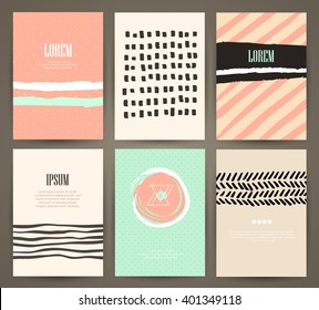 Set of brochures with hand drawn design elements. Vector templates. Trendy backgrounds, patterns and textures.